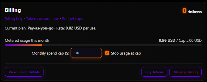 Budget cap settings